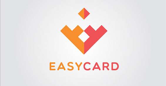 gri arka planda turuncu ve pembe marka logosu ve easy card yazısı