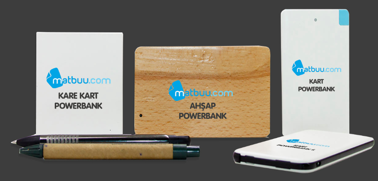 promosyon çalışmaları için kullanılan kalemler ve powerbank'ler 
