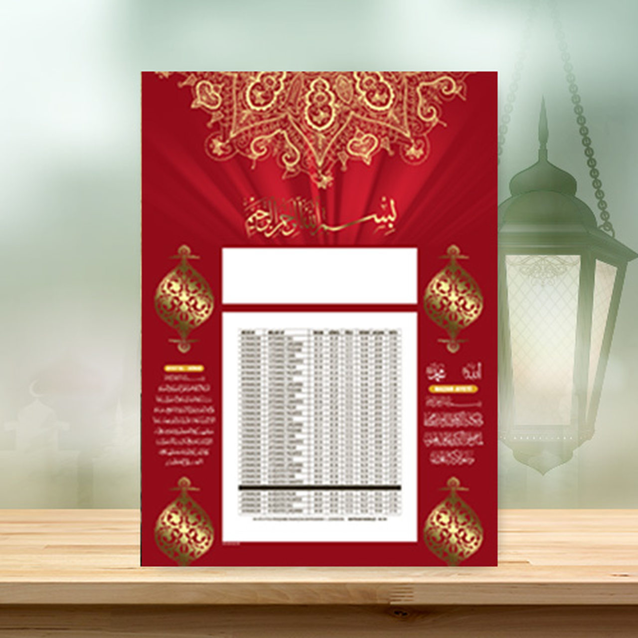 Kırmızı bir imsakiye baskı örneği