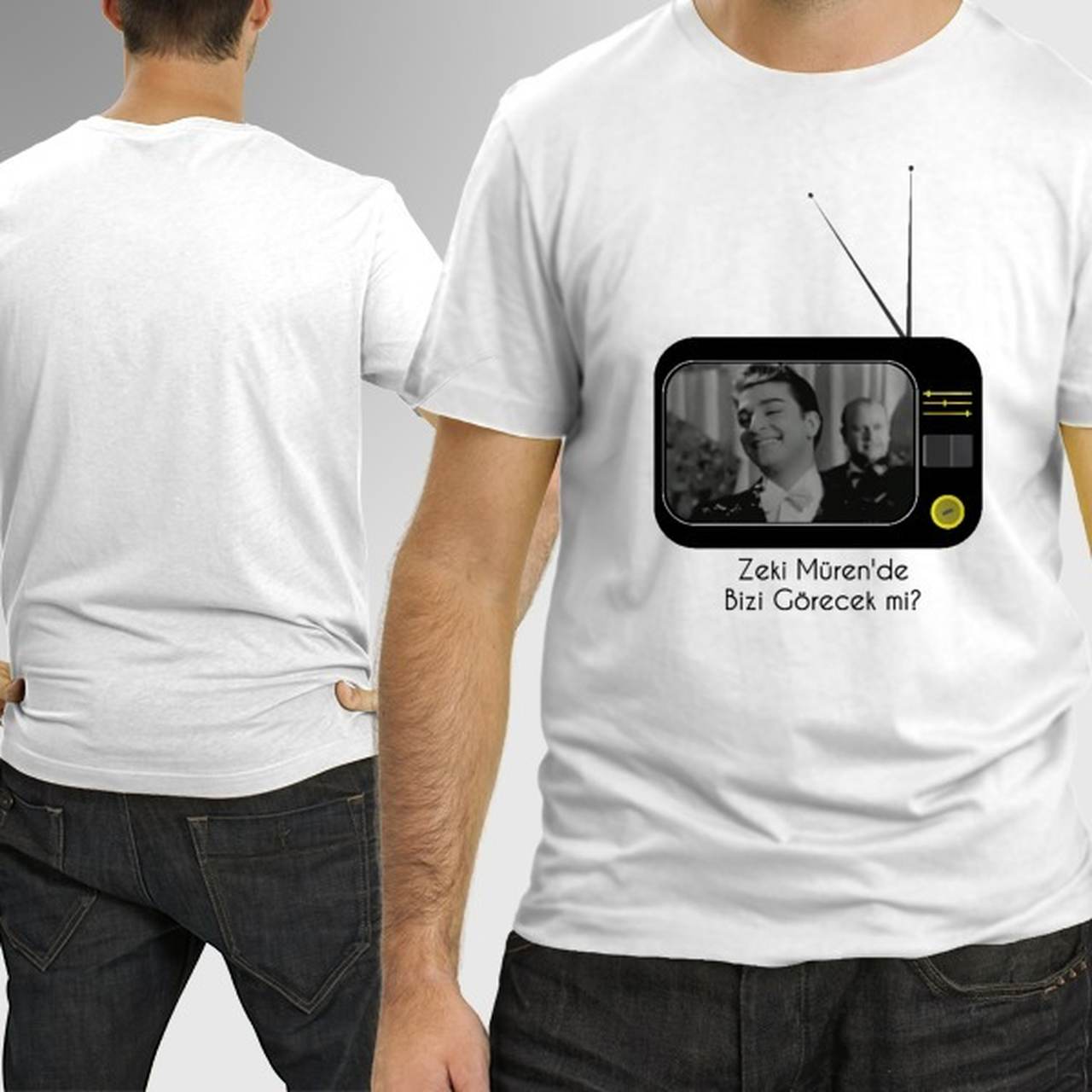 üzerinde zeki müren resmi olan beyaz tişört giyinmiş bir adam