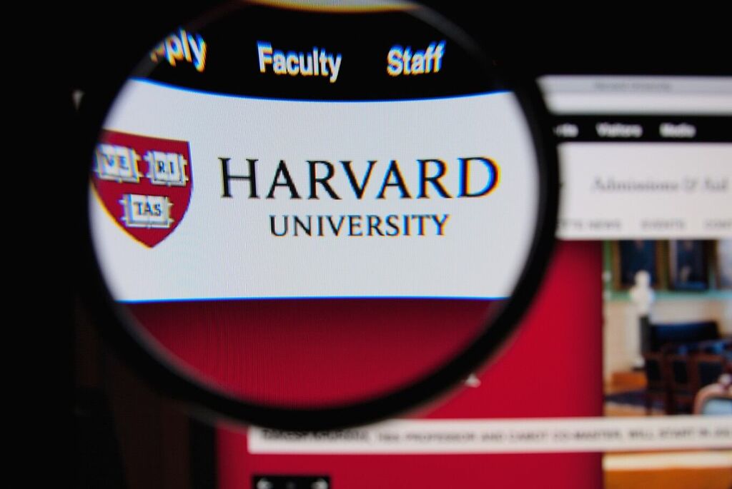 bilgisayar ekranında harvard üniversite sitesine tutulmuş büyüteç