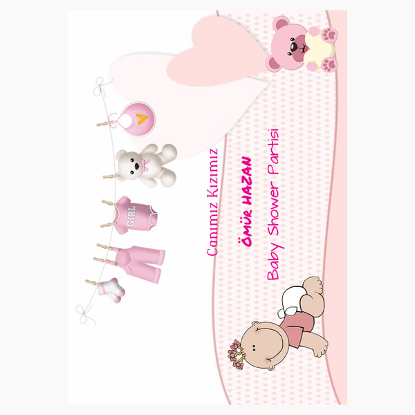 baby shower davetiye pembe