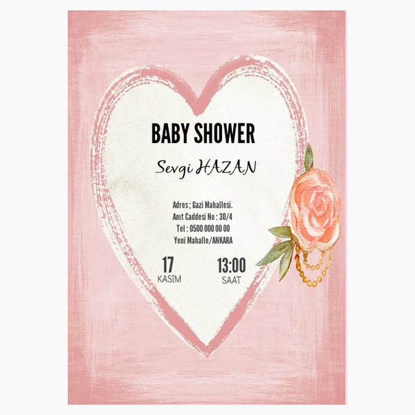 kalp baby shower davetiye