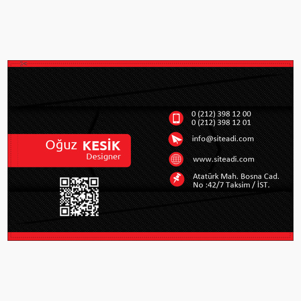 Kırmızı Çizgili Nokta Desenli Kartvizit