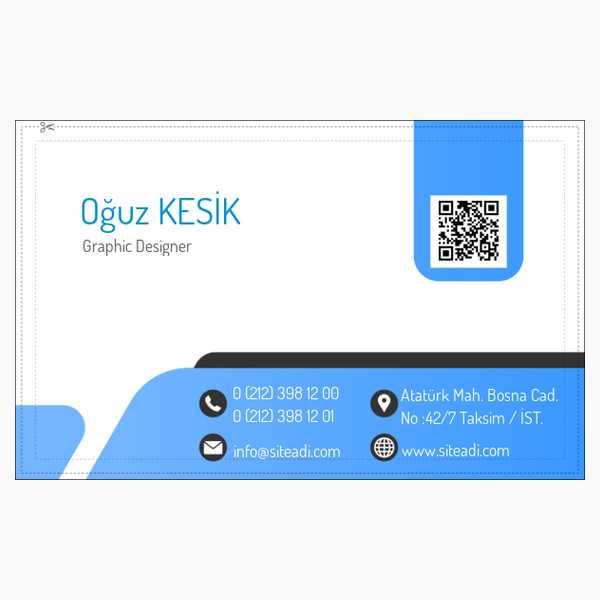 Mavi Beyaz Oval Tasarım Kartvizit Nokta Desenli Kartvizit