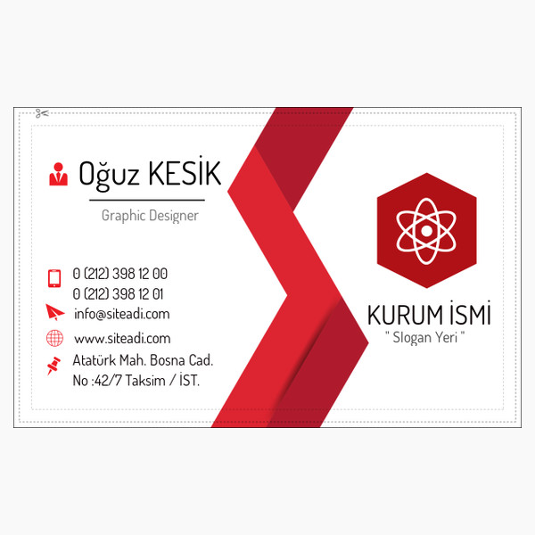 Kırmızı Çizgili Nokta Desenli Kartvizit