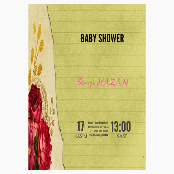 çizgili yaprak baby shower davetiye