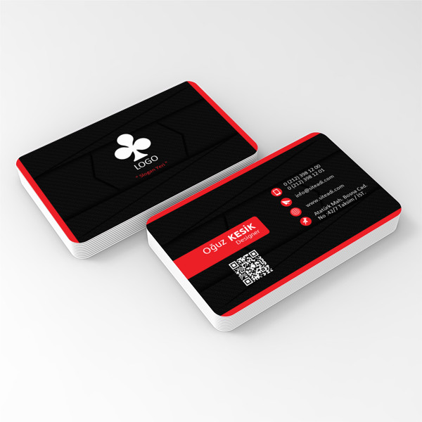 Sade Siyah Kırmızı Kartvizit Oval