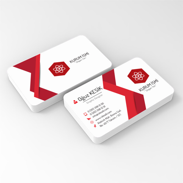 Kırmızı Çizgili Sade Oval Kartvizit