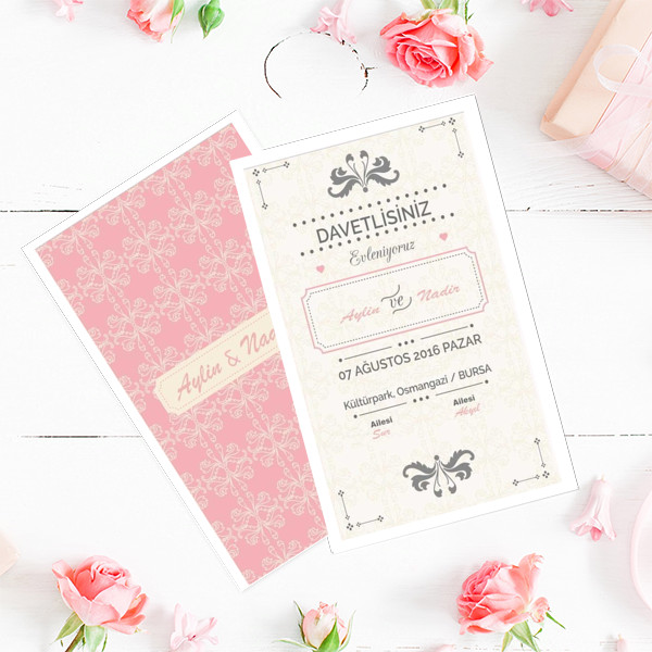 Pembe Bahçe Düğün Davetiyesi