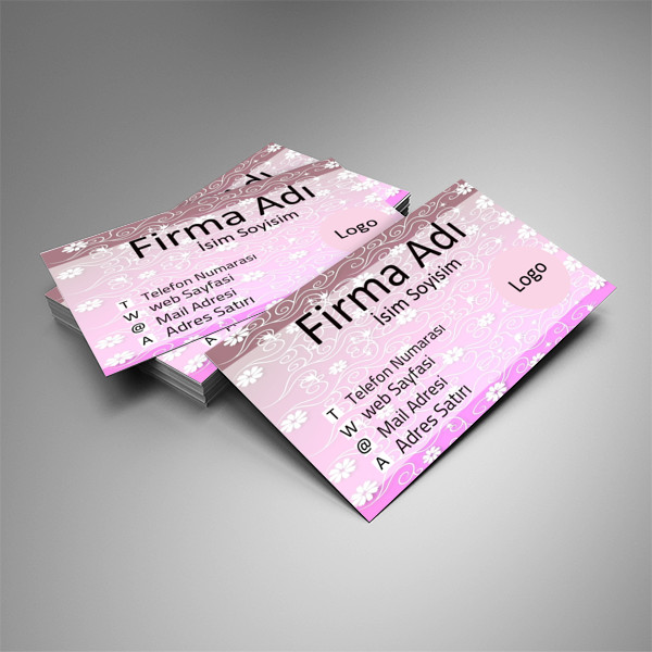 pembe renk  ve çiçek desen kartvizit
