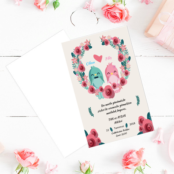 Çiçekli Dikey Davetiye