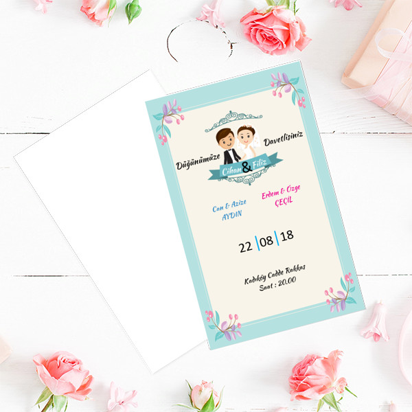 Gelin Damat Animasyon Tek Taraflı Davetiye