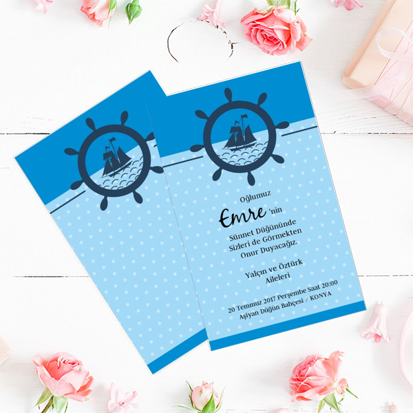 sünnet davetiyesi,mavi,deniz,dümen