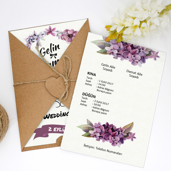 Mor Çiçekli Davetiye