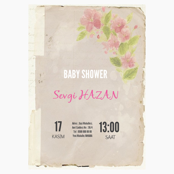 eski kitap görünümlü baby shower davetiye